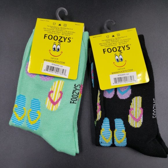 Womens Crew Socks Beach Flip Flop Novelty Soft 2 PAIRS Fun Socks Foozys - Picture 5 of 7